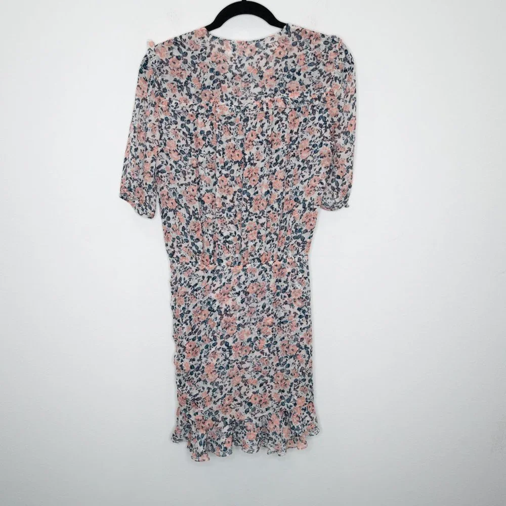 Veronica Beard Dakota Dress Gardenia Floral Print Ruched Mini Silk N14 - Picture 4 of 9